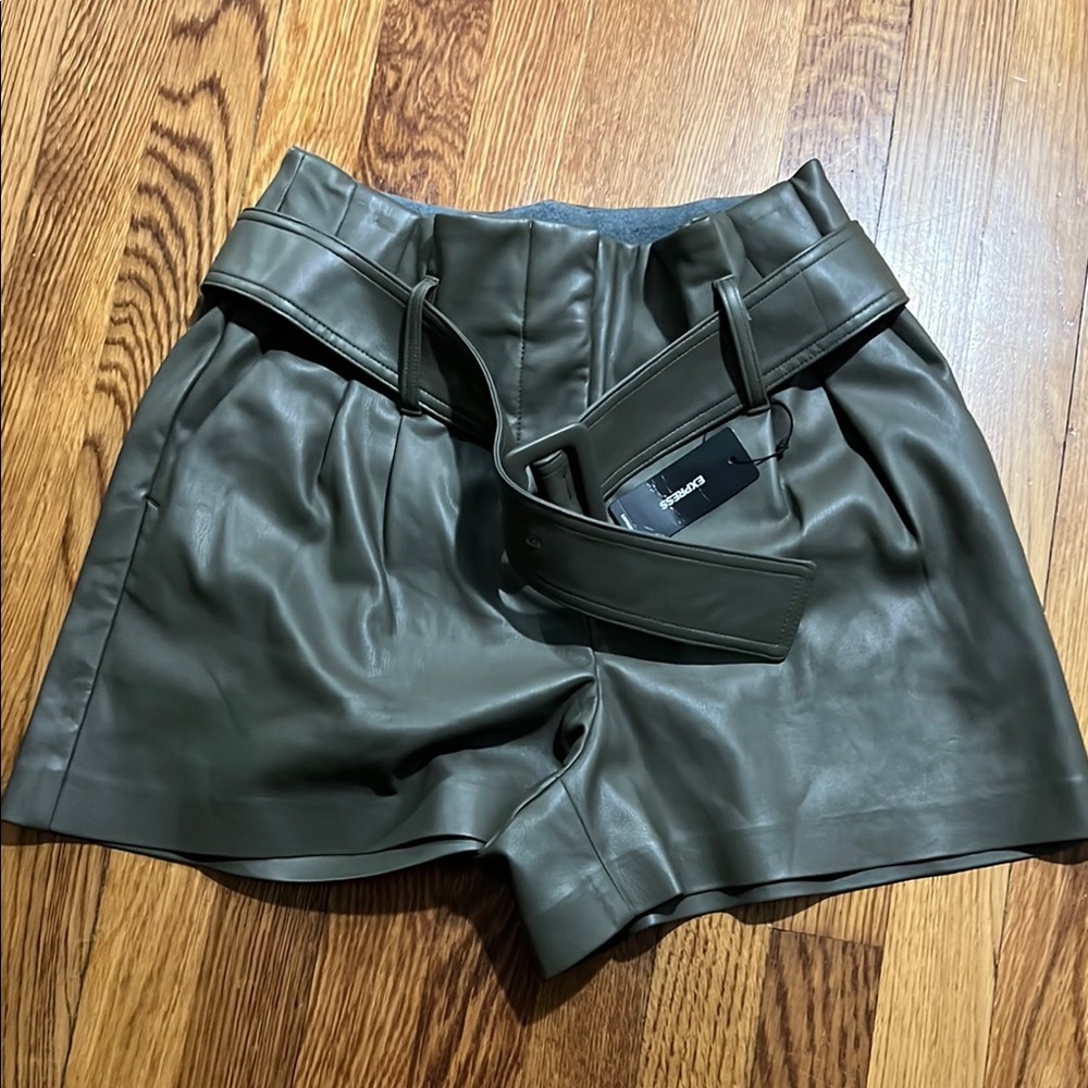 Express Green High Waist Leather Shorts